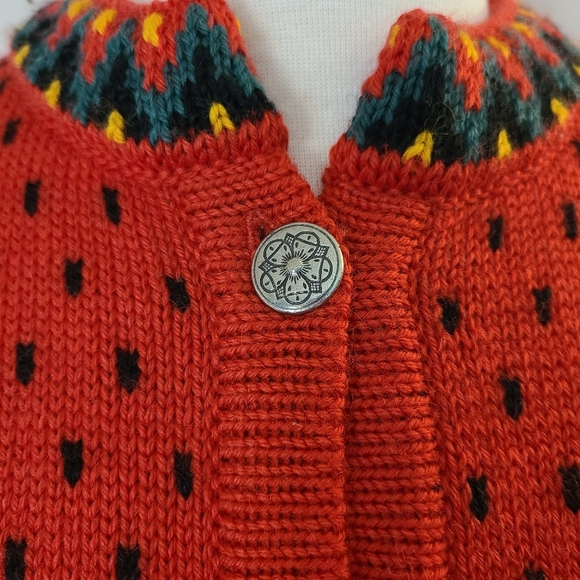 Dale of Norway Red Wool Fair Isle Cardigan Sweater - Picture 3 of 10